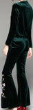 Embroidered Velvet Top & Flared Pant Set - Blue or Green