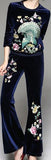 Embroidered Velvet Top & Flared Pant Set - Blue or Green