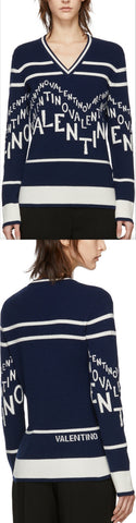 White Logo Chevron V-Neck Sweater