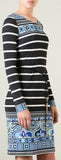 Long-Sleeve Striped Square-Border Dress - DESIGNER INSPIRED FASHIONS
