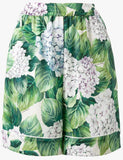 Hydrangea Print Silk Pajama Top & Short Set - DESIGNER INSPIRED FASHIONS