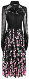 Black Lace and Floral Pleated Midi Dress