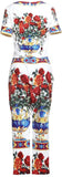Floral & Vase Printed Top & Cropped Pant Set - DESIGNER INSPIRED FASHIONS