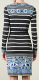 Long-Sleeve Striped Square-Border Dress - DESIGNER INSPIRED FASHIONS