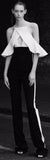 Black & White Open-Shoulder Ruffle Jumpsuit - DESIGNER INSPIRED FASHIONS