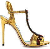 Crystal-Embellished Metallic Leather Sandals