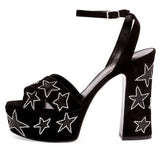 Silver Stars Suede Sandal, Black
