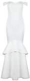 Off-the-Shoulder Fitted Ruffle White Gown