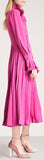 Reverse-Pleated Necktie Midi Dress, Magenta