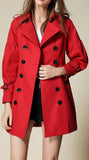 Draped-Shoulder Short Trench Coat, Red - DESIGNER INSPIRED FASHIONS