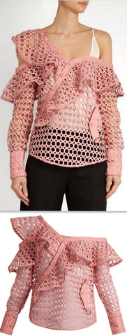 Guipure Lace One-Shoulder Shirt, Pink - DESIGNER INSPIRED FASHIONS