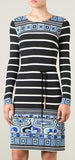 Long-Sleeve Striped Square-Border Dress - DESIGNER INSPIRED FASHIONS