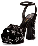 Silver Stars Suede Sandal, Black