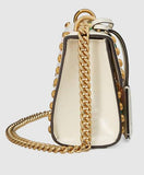 Padlock Embroidered Leather Shoulder Bag, White - DESIGNER INSPIRED FASHIONS