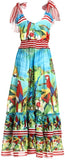 Tropical Parrot Print Long Sundress - DESIGNER INSPIRED FASHIONS