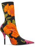 Floral Satin Pointed Toe Bootie