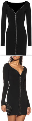 Embellished Zip-Front Mini Dress