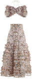Multi Painted Heart Folds Bodice Top with Matching Midi Skirt
