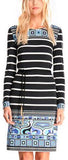 Long-Sleeve Striped Square-Border Dress - DESIGNER INSPIRED FASHIONS