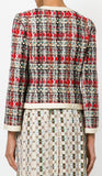 Plaid Tweed Jacket & Butterfly-Embroidered Tweed Skirt Set
