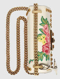 Padlock Embroidered Leather Shoulder Bag, White - DESIGNER INSPIRED FASHIONS