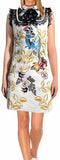 Embellished-Bow Lace-Bib Collar Printed Jacquard Dress - Black or White - DESIGNER INSPIRED FASHIONS