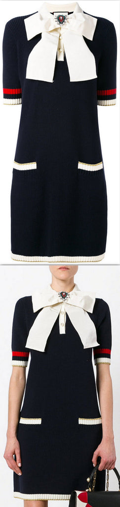 Bow-Embellished Knitted Dress - DESIGNER INSPIRED FASHIONS