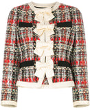 Plaid Tweed Jacket & Butterfly-Embroidered Tweed Skirt Set