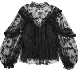 Ruffled Embroidered Tulle Blouse - DESIGNER INSPIRED FASHIONS