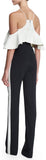 Black & White Open-Shoulder Ruffle Jumpsuit - DESIGNER INSPIRED FASHIONS