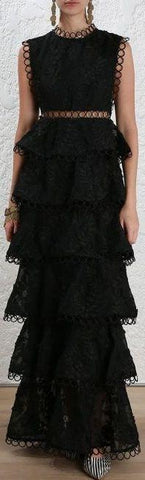 'Winsome' Tier Vine Dress, Black - DESIGNER INSPIRED FASHIONS