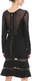 Mesh-Paneled Long-Sleeve Bandage Dress