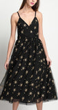 Star & Polka Dot Embroidered Black Tulle Dress - DESIGNER INSPIRED FASHIONS
