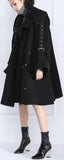 Buckle-Embellished Black Boxy Wool Coat