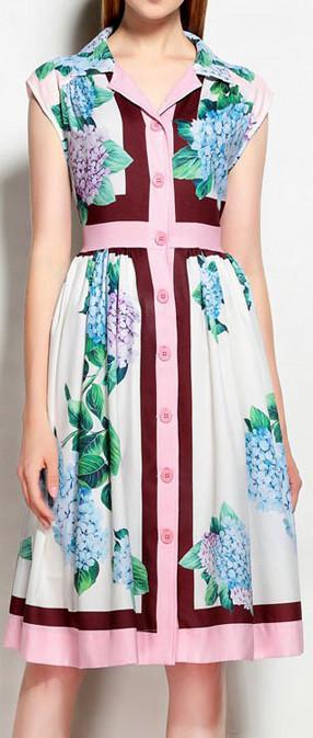 Hydrangea Print Sleeveless Shirt-Dress - DESIGNER INSPIRED FASHIONS