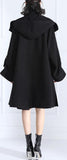 Buckle-Embellished Black Boxy Wool Coat