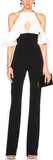 Black & White Open-Shoulder Ruffle Jumpsuit - DESIGNER INSPIRED FASHIONS