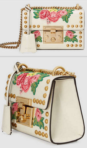 Padlock Embroidered Leather Shoulder Bag, White - DESIGNER INSPIRED FASHIONS