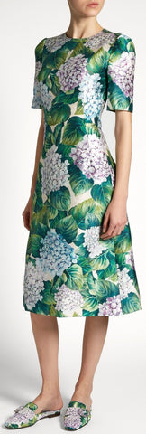 Hortensia Print A-line Shantung Dress - DESIGNER INSPIRED FASHIONS