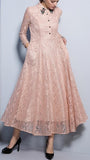 Embellished-Collar Lace Midi Dress - DESIGNER INSPIRED FASHIONS