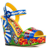 'Carretto Siciliano' Print Wedge Sandals - DESIGNER INSPIRED FASHIONS