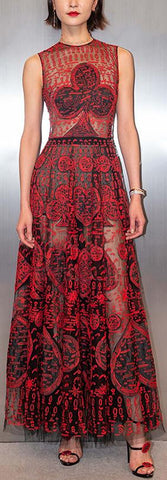 Embroidered Lace and Mesh Sheer Gown