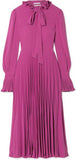 Reverse-Pleated Necktie Midi Dress, Magenta