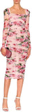 Ruched Rose Print Dress