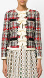 Plaid Tweed Jacket & Butterfly-Embroidered Tweed Skirt Set