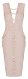 Lace-up Sleeveless Knee-Length Bodycon Dress, Nude - DESIGNER INSPIRED FASHIONS
