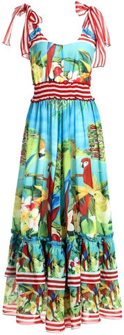 Tropical Parrot Print Long Sundress - DESIGNER INSPIRED FASHIONS