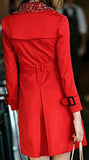 Embellished-Collar Trench Coat in Khaki or Red - DESIGNER INSPIRED FASHIONS