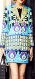 Multicolored Printed Blazer/Jacket & Skirt Set