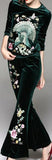 Embroidered Velvet Top & Flared Pant Set - Blue or Green
